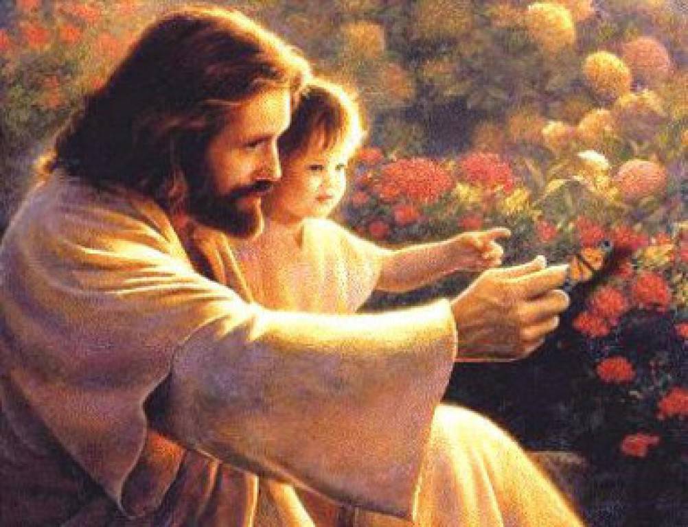 Jesus showing a small child a butterfly